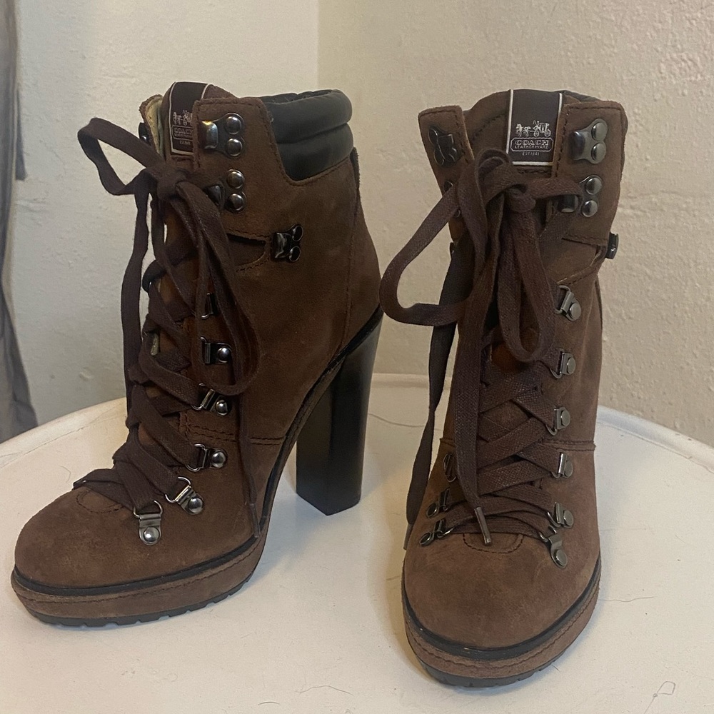 Women’s Coach Carol Brown Suede High Heel Boots Size 6 - Picture 2 of 12